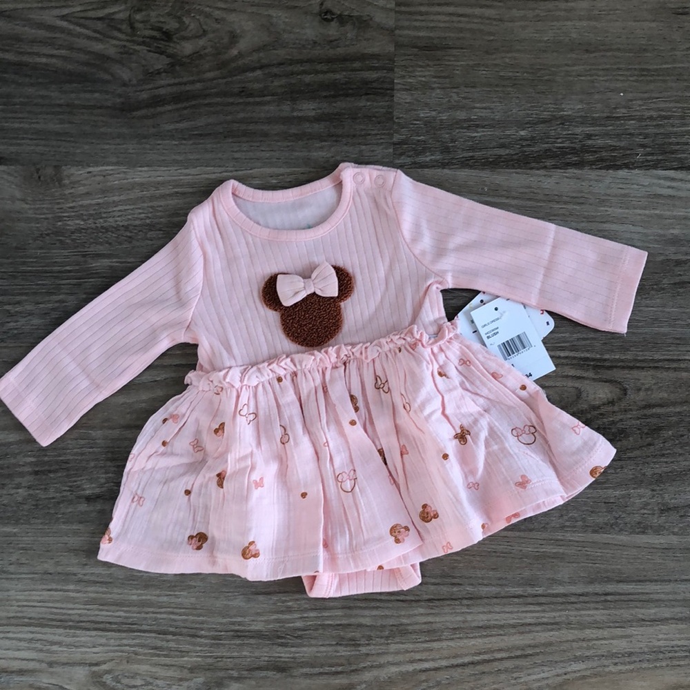 NWT Disney Baby Girls Embellished Long Sleeve Minnie Mouse A-Line Dress